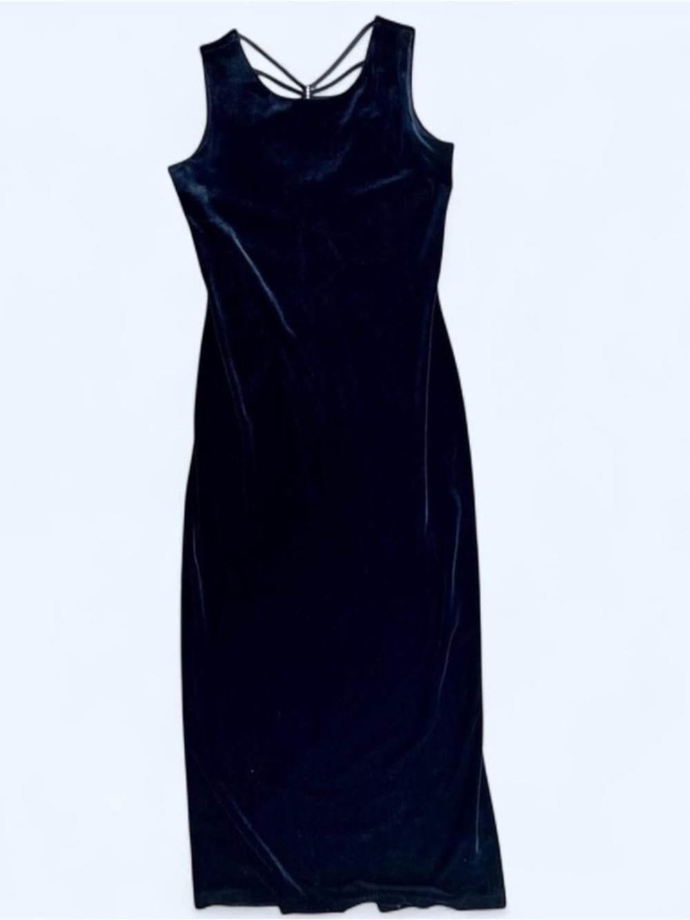 Vintage 90s Jessica Black Velvet Jeweled Strappy Back Maxi Dress 10 / S-M
